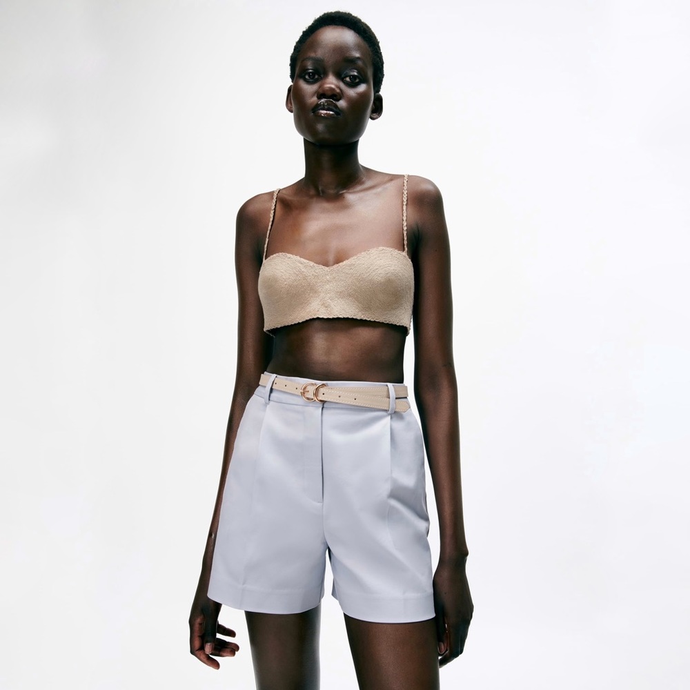 Zara | Blue High Rise Pleated Trouser Shorts Size XS